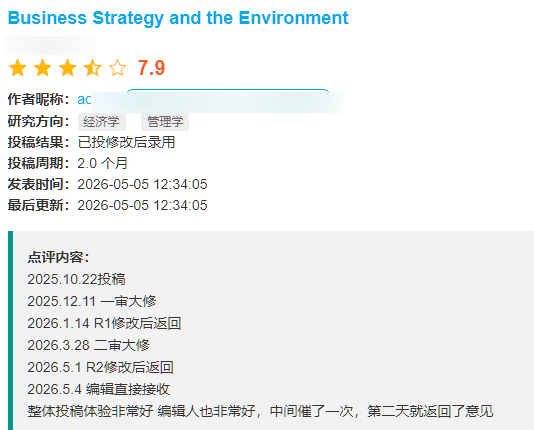 ABS三星管理方向ssci期刊：Business Strategy and the Environment